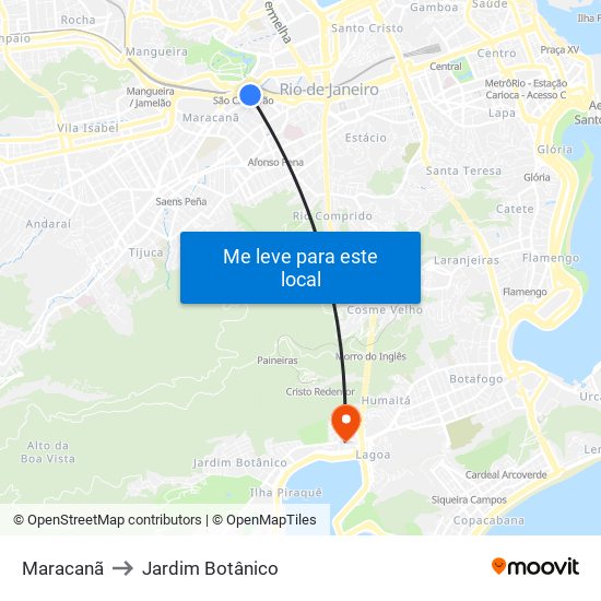 Maracanã to Jardim Botânico map