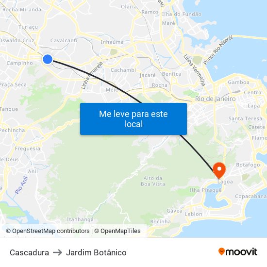 Cascadura to Jardim Botânico map