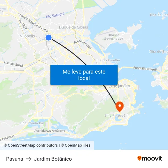 Pavuna to Jardim Botânico map