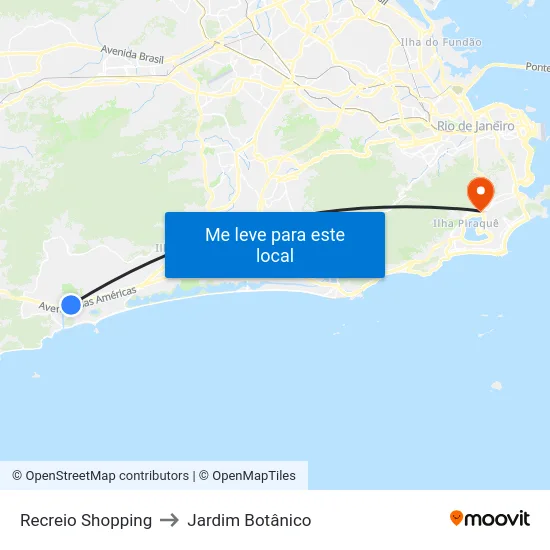 Recreio Shopping to Jardim Botânico map