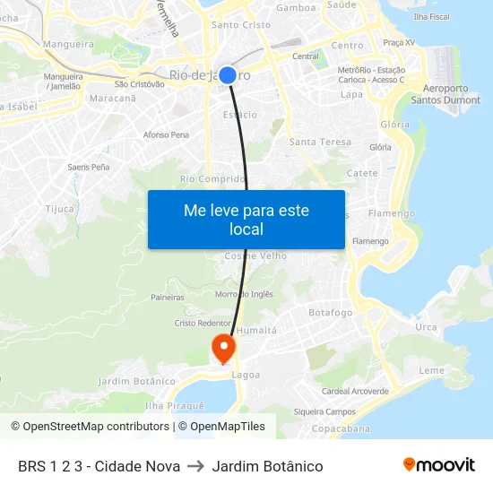 BRS 1 2 3 - Cidade Nova to Jardim Botânico map