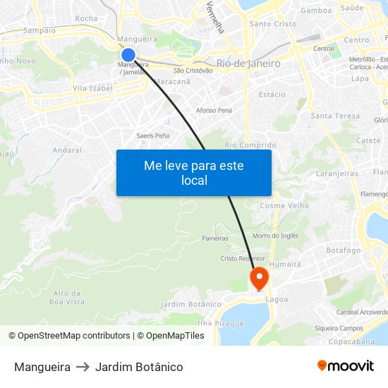 Mangueira to Jardim Botânico map