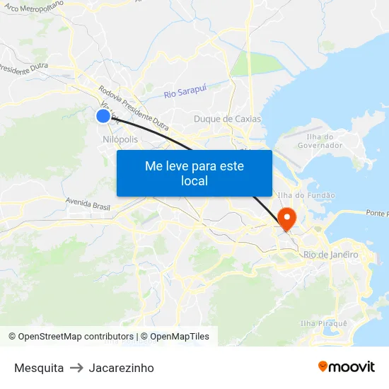 Mesquita to Jacarezinho map