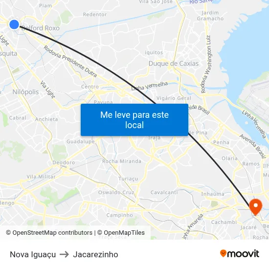 Nova Iguaçu to Jacarezinho map