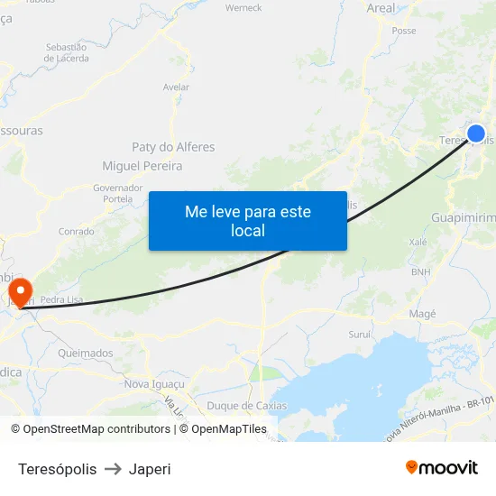 Teresópolis to Japeri map
