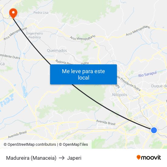 Madureira (Manaceia) to Japeri map