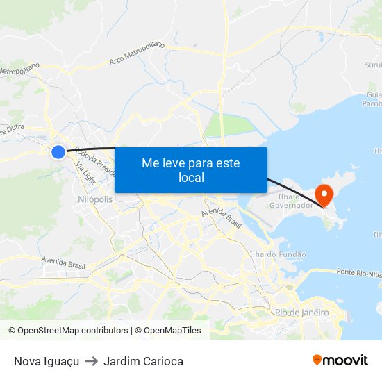 Nova Iguaçu to Jardim Carioca map