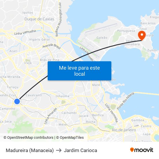 Madureira (Manaceia) to Jardim Carioca map