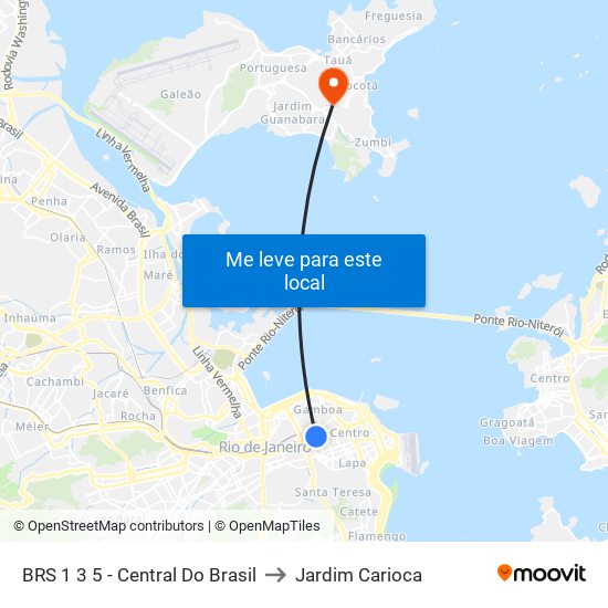 BRS 1 3 5 - Central Do Brasil to Jardim Carioca map