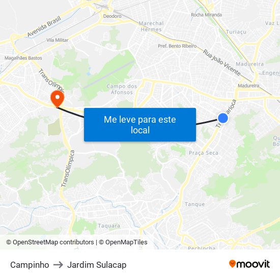 Campinho to Jardim Sulacap map