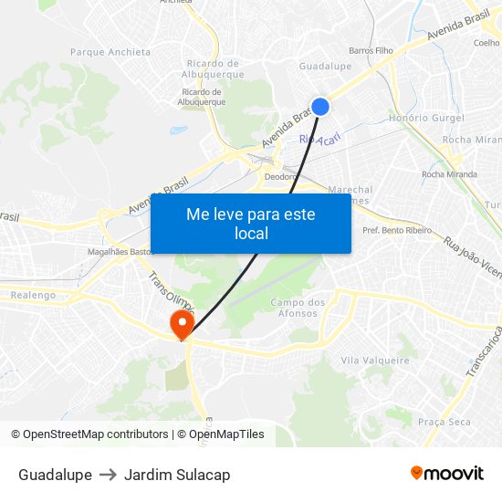 Guadalupe to Jardim Sulacap map