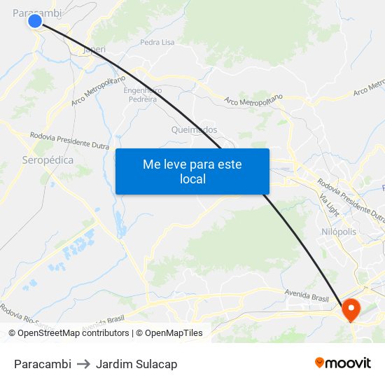 Paracambi to Jardim Sulacap map
