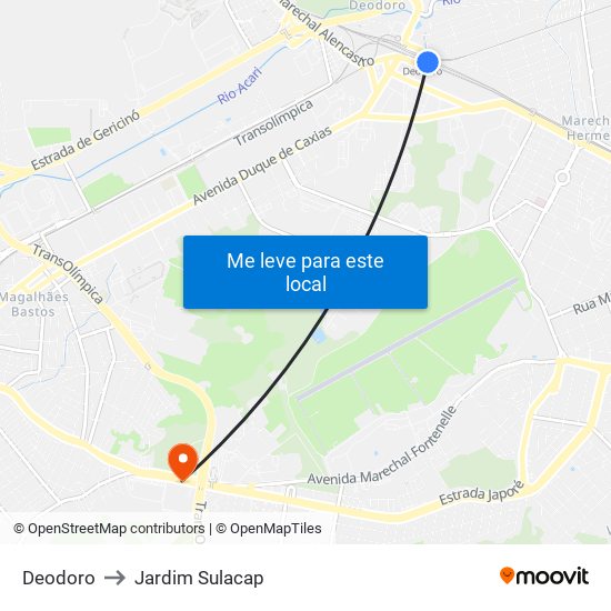 Deodoro to Jardim Sulacap map
