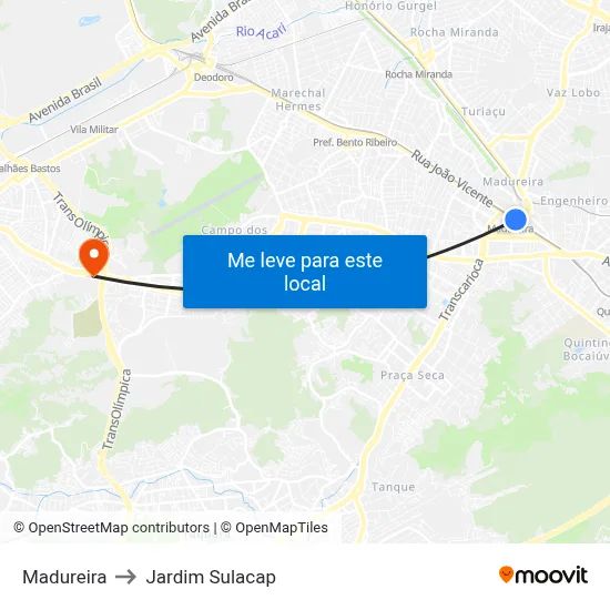Madureira to Jardim Sulacap map