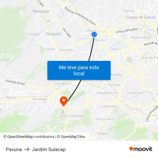 Pavuna to Jardim Sulacap map
