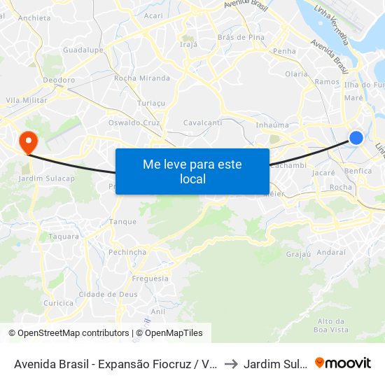 Avenida Brasil - Expansão Fiocruz / Vila Do João to Jardim Sulacap map