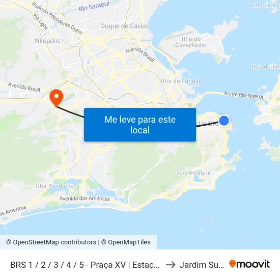 BRS 1 / 2 / 3 / 4 / 5 - Praça XV | Estação Das Barcas to Jardim Sulacap map