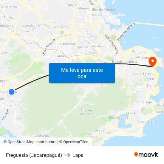 Freguesia (Jacarepaguá) to Lapa map