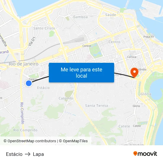 Estácio to Lapa map