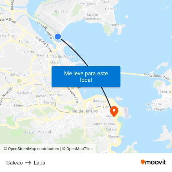 Galeão to Lapa map
