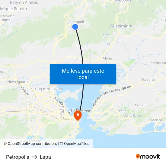 Petrópolis to Lapa map