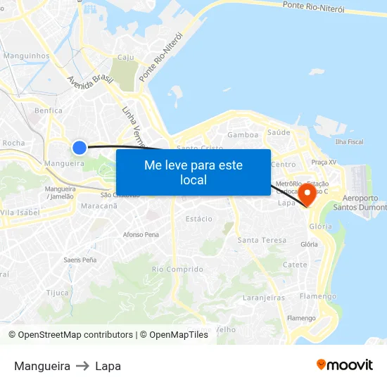 Mangueira to Lapa map