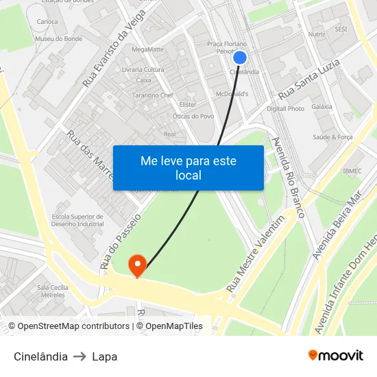 Cinelândia to Lapa map