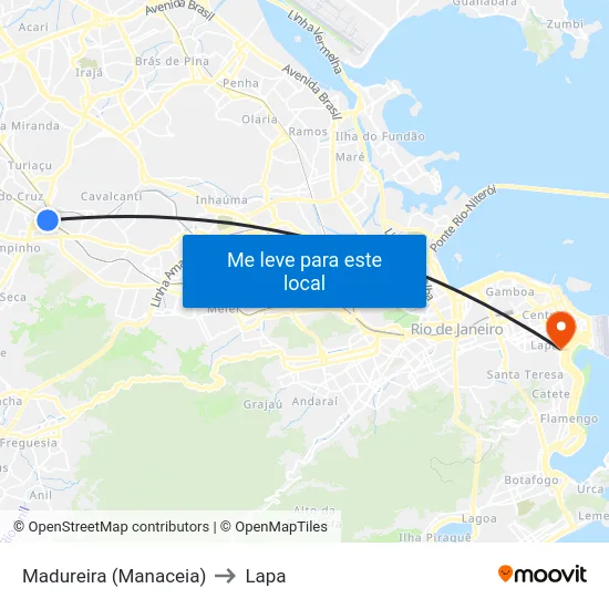Madureira (Manaceia) to Lapa map