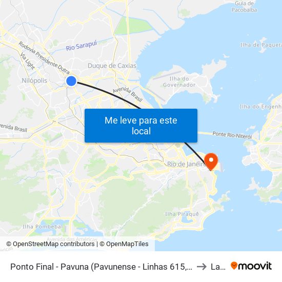 Ponto Final - Pavuna (Pavunense - Linhas 615, 687 E 688) to Lapa map