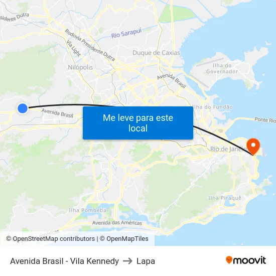 Avenida Brasil - Vila Kennedy to Lapa map