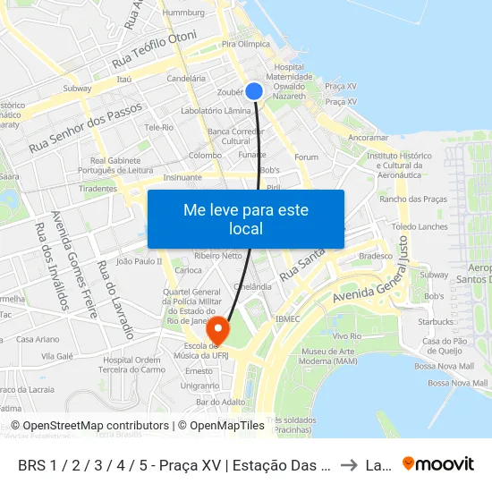 BRS 1 / 2 / 3 / 4 / 5 - Praça XV | Estação Das Barcas to Lapa map