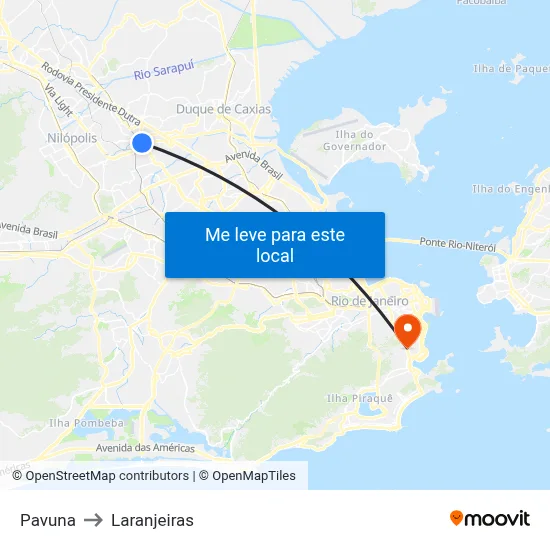 Pavuna to Laranjeiras map