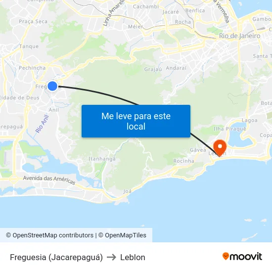 Freguesia (Jacarepaguá) to Leblon map