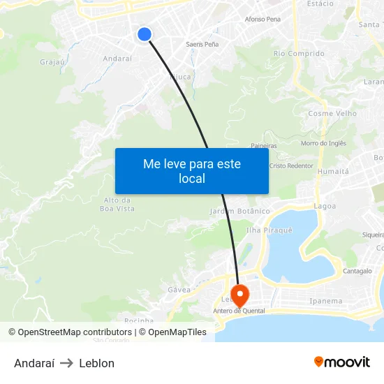Andaraí to Leblon map