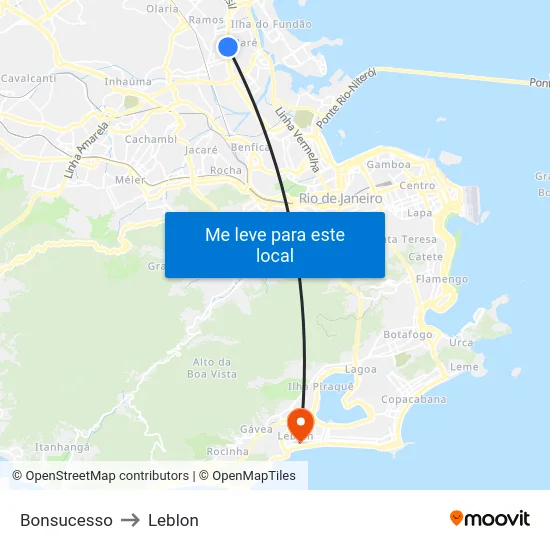 Bonsucesso to Leblon map