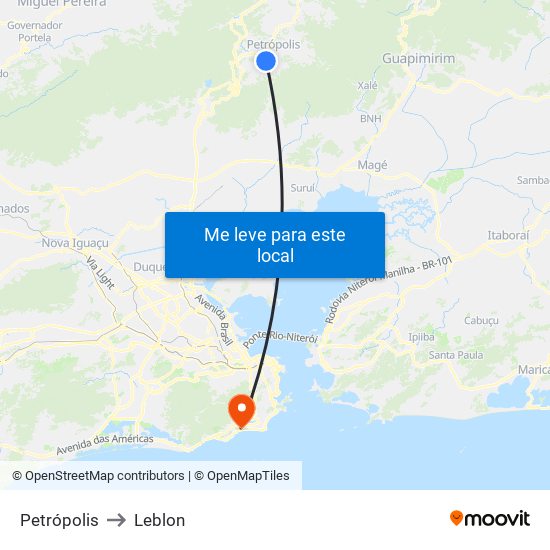 Petrópolis to Leblon map