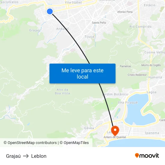 Grajaú to Leblon map