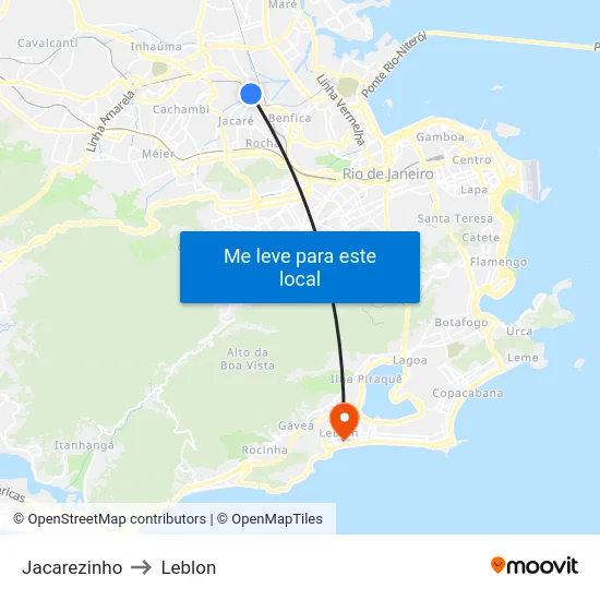 Jacarezinho to Leblon map