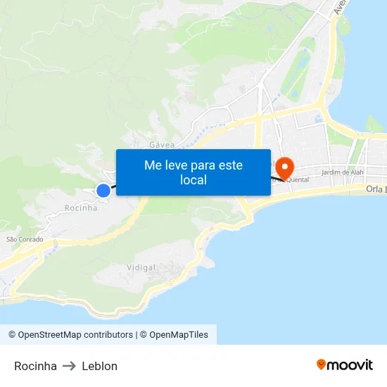 Rocinha to Leblon map