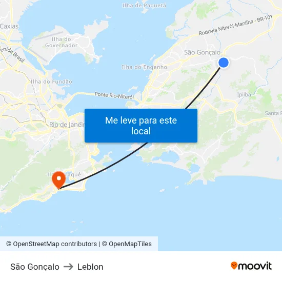 São Gonçalo to Leblon map