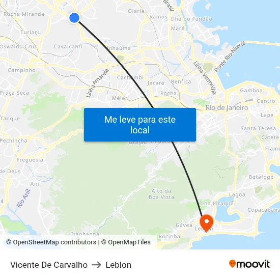 Vicente De Carvalho to Leblon map