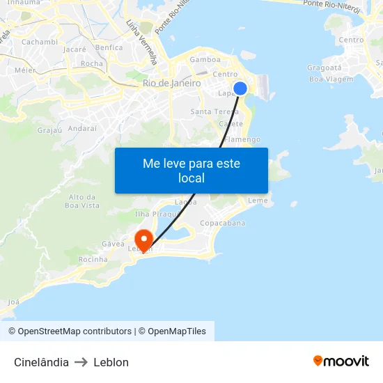 Cinelândia to Leblon map