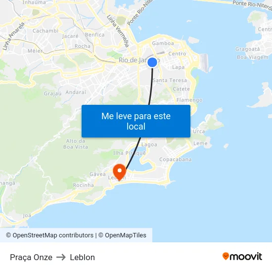 Praça Onze to Leblon map