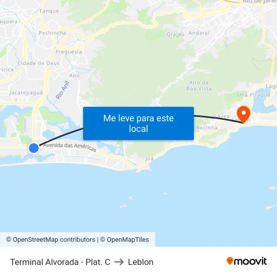 Terminal Alvorada - Plat. C to Leblon map