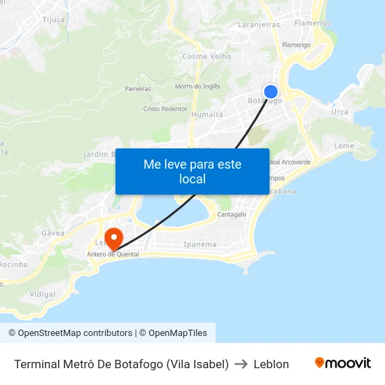 Terminal Metrô De Botafogo (Vila Isabel) to Leblon map