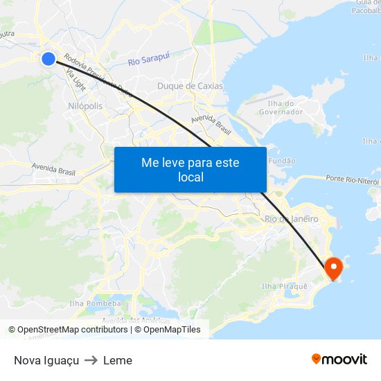 Nova Iguaçu to Leme map