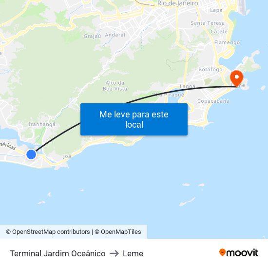 Terminal Jardim Oceânico to Leme map