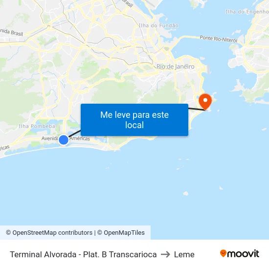 Terminal Alvorada - Plat. B Transcarioca to Leme map