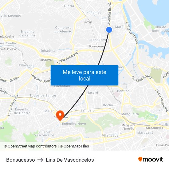 Bonsucesso to Lins De Vasconcelos map