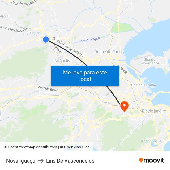 Nova Iguaçu to Lins De Vasconcelos map